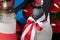 Red and white candles and flowers in the colors of the Polish flag, national anniversary in Poland. Polish national colors