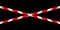 Red white caution tape line isolated on black for banner background, tape red white stripe pattern, ribbon tape sign for comfort