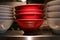Red and white ceramic noodle bowl