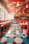 A red and white checkered floor in a diner.