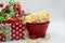 Red and White Christmas gift red bowl of popcorn