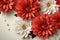 Red and white chrysanthemum flowers close-up, autumn bouquet, floral arrangement