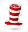 Red and white colors stripes realistic vector carnival hat