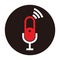 Red and white connection microphone icon isolated on black circle - connection microphone icon