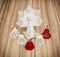 Red and white crochet christmas angel and bells