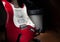 Red and white electric guitar