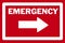 Red and white emergency arrow with words and arrow in white