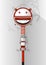 Red and white emoticon - smiling funny face inside circle. Background for text banner, poster, leaflet.