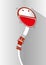 Red and white emoticon - smiling funny face inside circle. Background for text banner, poster, leaflet.