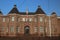 Red white flag on the front of the footbal stadium of Sparta in Rotterdam named Kasteel Castle in English