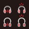 red and white headphone set with lightning and heartbeat sign for music listening, broadcast or podcast