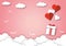 Red and white hearts with gift and cloud on pink background, pastel backdrops, greeting design.