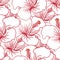 Red and White Hibiscus Seamless Pattern. Hawaiian Aloha Shirt Background.