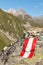 Red and white hiking marker on rock in Austrian Alps