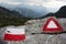 Red and white hiking trail signs symbols