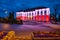 Red and white illumination at the Constitution Day on May 3 on the  City Hall building in Pruszcz GdaÅ„ski. Poland