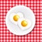 Red And White Ingham Tablecloth With Plate And Fried Egg Heart