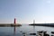 Red and white lighthouse at Cheongsapo port, Busan, South Korea