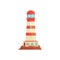 Red and white lighthouse, searchlight tower for maritime navigation guidance vector Illustration