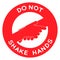 Red and white logotype with don`t shake hands sign