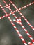 Red and white marking line on the floor during the observance of social distance during the COVID-19 pandemic