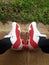 Red and White Mens sports shoes
