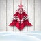 Red and white origami chritmas tree, holiday theme, illustration