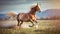 Red and white Palomino horses race across field