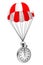 Red and White parachute with Stopwatch. 3d Rendering