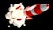 Red and white rocket launching 3D rendering