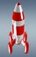 Red and white rocket launching 3D rendering