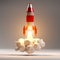 Red and white rocket launching 3D rendering