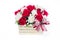 Red and white rose in a wooden basket with beautiful ribbon, gif