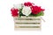 Red and white rose in a wooden basket with beautiful ribbon, gif