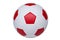 Red and white soccer ball, football isolate on white background