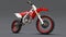 Red and white sport bike for cross-country on a gray background. Racing Sportbike. Modern Supercross Motocross Dirt Bike