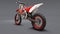 Red and white sport bike for cross-country on a gray background. Racing Sportbike. Modern Supercross Motocross Dirt Bike. 3D