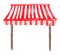 Red and white striped awning with wooden pegs for shop, cafe, street restaurant, market. One single object, front view. A hand-