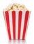 Red and white striped square box of popcorn isolated