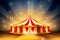 Red and white striped vintage circus tent on lightening background