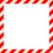 Red and white stripes with grunge texture, warning industrial square frame