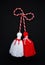 Red and White tassels, Maretenitsa, black background