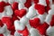 Red and white textile hearts closeup