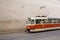 Red and white tramway in prague I