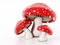 Red and white wild mushrooms isolated on white background. 3D illustration