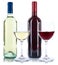 Red and white wine bottles beverage glasses isolated