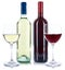 Red and white wine bottles beverage glasses square isolated