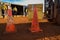 Red,white witches cone hat safety caution traffic warning sign barrier applying on the ground