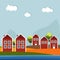 Red And White Wooden Scandinavian Houses. Autumn Theme