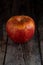 Red Wilted rotten apple on a wooden surface background